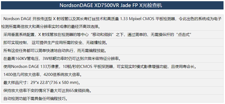 DAGE XD7500VR Jade FP X 光檢查機